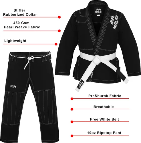 Vista 2 de Malah Bjj Gi Lighwieght Jiu Jitsu Gi para hombres y mujeres con cinturón gratis