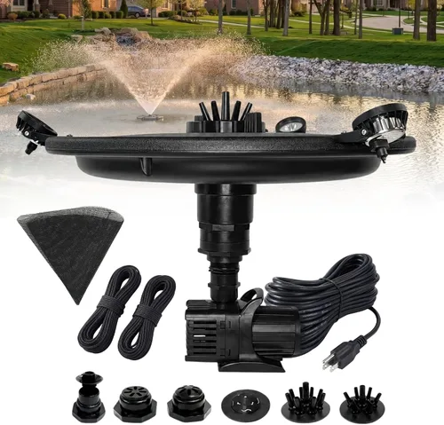 Vista 10 de Fuente flotante y aireador de 1/4 HP para estanques y lagos con cable de Luces que cambian