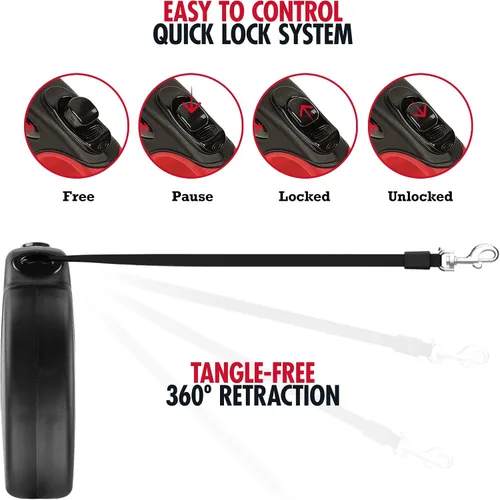 Vista 5 de Tuff Pupper Correa retráctil resistente para perro Correa para perro de 16 pies con costuras reflectantes para seguridad nocturna Bloqueo