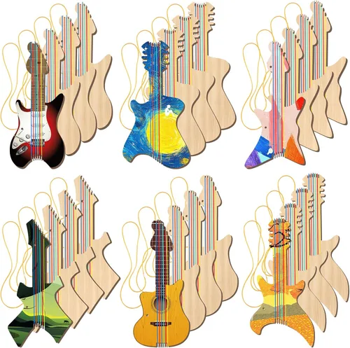 Vista 7 de Syhood 24 piezas de recortes de guitarra de madera para niños, recortes de guitarra de madera de 12 x 6.5 pulgadas para niños y niñas, instrumento