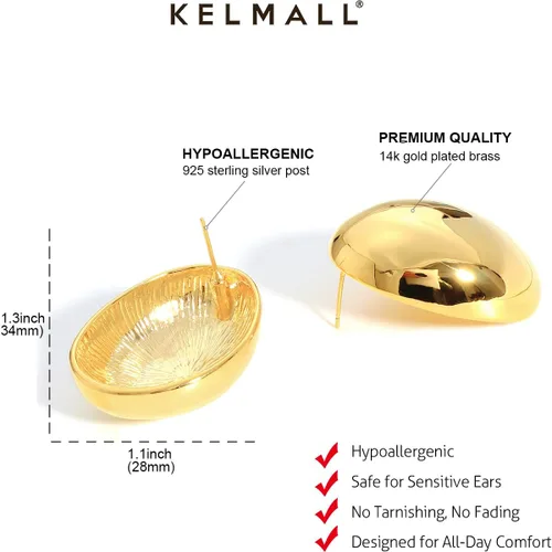 Vista 4 de KELMALL Aretes tipo argolla de oro de 14 quilates para mujer, hipoalergénicos, gruesos, redondos, no se deslustra, para orejas sensibles