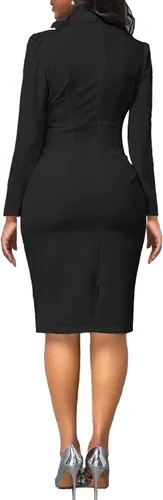 Vista 3 de Vestidos de trabajo ajustados para mujer, de manga larga, plisados, con lazo, vintage, para oficina, fiesta, iglesia