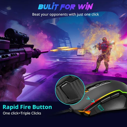 Vista 5 de Redragon Mouse para juegos, mouse para juegos con cable con retroiluminación RGB, 8000 DPI ajustable, mouse con 9 botones macro programables y botón