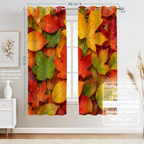 Vista 384 de Shrahala Orange Autumn Autumn Blackout Curtain Tiers, Fall Kitchen Valance Light Blocking Tier Drapes with Rod Pocket, 2 Pack 26 X 24 in