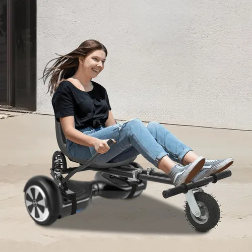Vista 5 de Accesorio de asiento Hoverboard, Go Kart con doble poste de absorción de impactos traseros, longitud de marco ajustable y accesorio de control