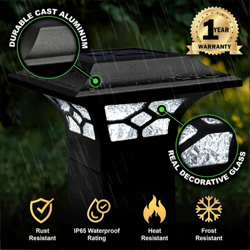 Vista 5 de Classy Caps Kingston - Juego de 8 tapas solares para postes de 2 x 2, 2.5 x 2.5, 3 x 3 pulgadas (negro)