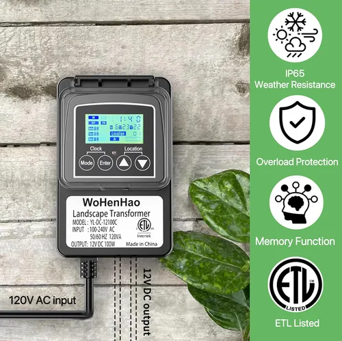 Vista 3 de Wohenhao Transformador de iluminación de bajo voltaje de 100 W para luces de paisaje de bajo voltaje de salida de 12 V CC, transformador de luces
