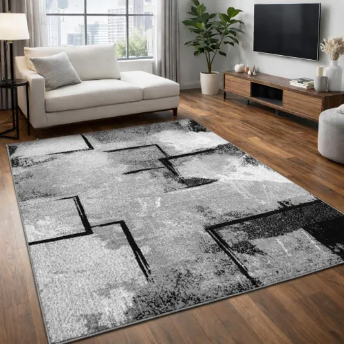 Vista 6 de Paco Home - Alfombra de área moderna con efecto de pintura abstracta, negro gris, Tamaño: 2 x 3.3 pies
