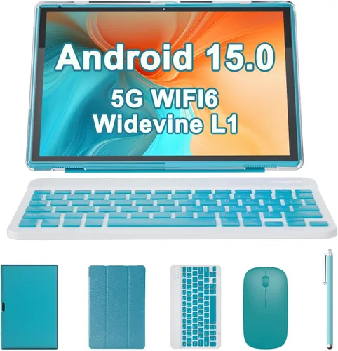 Vista 10 de Tablet 2 en 1 con estuche de teclado, ratón y stylus, tablet de 10 pulgadas Android 14 Tablets PC, 6GB RAM+32GB ROM compatible con 1TB expandible