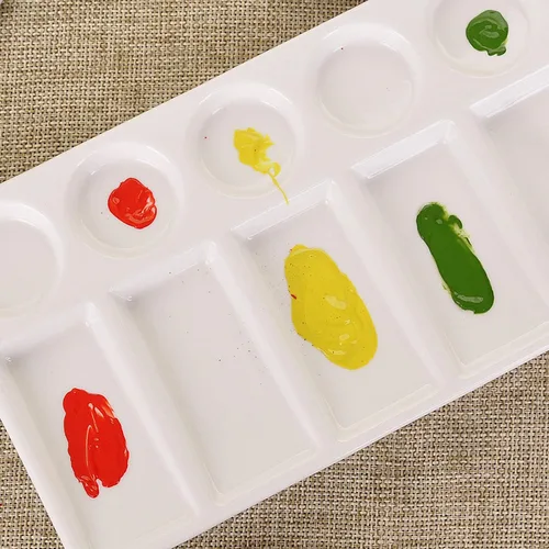Vista 3 de VanEnjoy 10 Wells - Paleta de pintura rectangular blanca para artista, paleta de acuarela de porcelana, bandeja de mezcla de cerámica para pintura