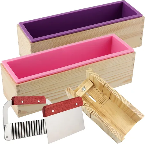 Vista 9 de ZOENHOU Paquete de 2 moldes de jabón azules de 42 onzas con 2 tapas, kit de moldes de silicona rectangulares flexibles para hacer jabón con caja