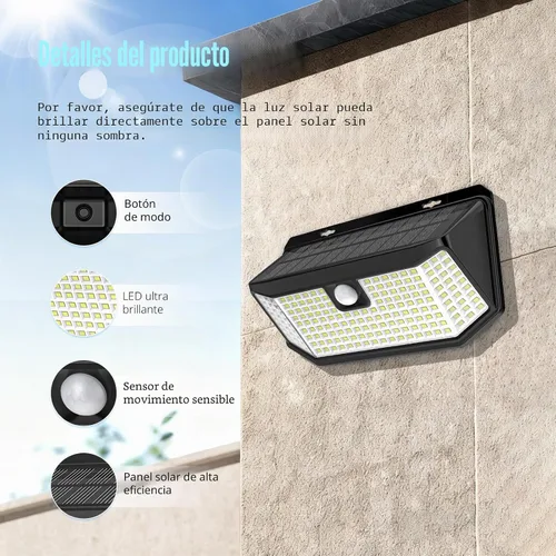 Vista 7 de Aootek Luces solares para exteriores, 182 LED, 2500 lúmenes, luces solares con sensor de movimiento, IP65 Waterpro con gran angular para patio