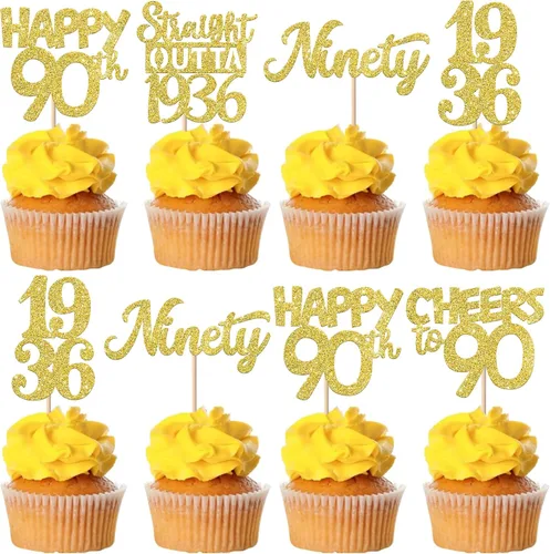 Vista 18 de 30 piezas negras para cupcakes de 10.º cumpleaños con purpurina Ten Happy 10 Straight Outta 2016 para saludos a 10 años 10 cumpleaños, boda Negro