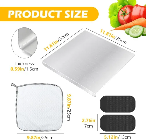 Vista 2 de Tablas de cortar para cocina, tablas de cortar de acero inoxidable con labio, tabla de cortar de metal resistente sobre fregadero con alfombrilla