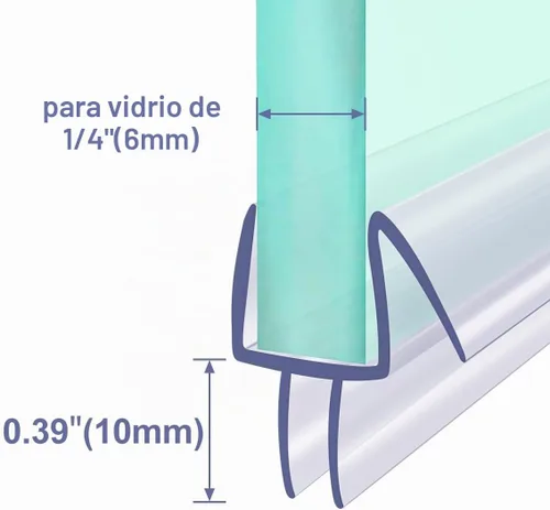 Vista 3 de Barrido de puerta de ducha de vidrio sin marco para vidrio de 1/4", sello inferior con riel de goteo, 27.5 pulgadas de largo