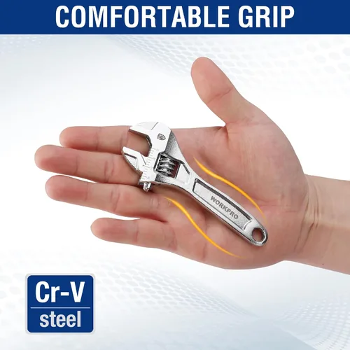 Vista 2 de WORKPRO - Llave ajustable de 4 pulgadas de servicio pesado con escala imperial y métrica, llave premium de acero Cr-V, cromada