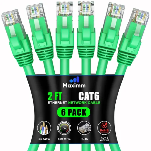 Vista 26 de Maximm Cable Ethernet Cat 6 de 0.6 pies (paquete de 6) – Cable LAN de alta velocidad, cable de Internet, cable de conexión y cable de red – UTP