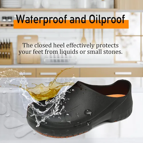 Vista 4 de Zapatos de chef para hombre, zapatos de cocina para hombre, zapatos de trabajo antideslizantes para mujer, zuecos cómodos de enfermería, zapatos
