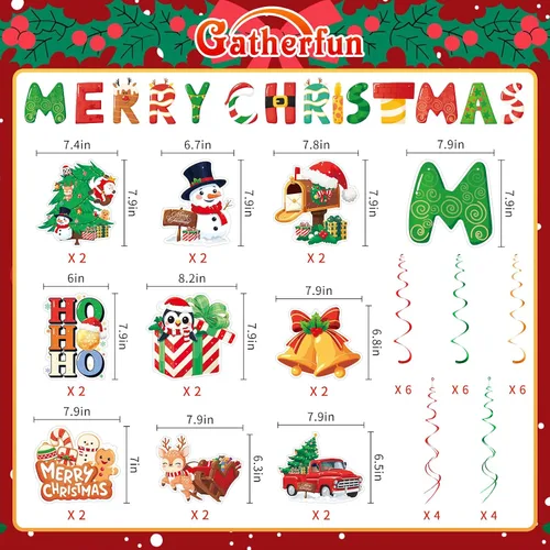 Vista 2 de Juego de decoración navideña: pancarta y remolinos colgantes, para el hogar, oficina, aula, decoración de fiesta de Navidad en interiores