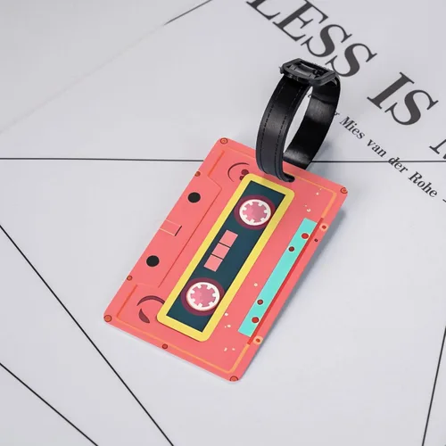 Vista 5 de Etiqueta de equipaje retro Mixtape para maleta, linda etiqueta de equipaje con lazo para pulsera para mujeres y niñas, bolsa de viaje
