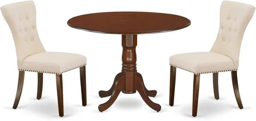 Vista 22 de East West Furniture DLGA3-AWA-03 - Juego de mesa de comedor de 3 piezas que contiene una mesa de cocina redonda con gotas y 2 sillas Parson, 42 x 42