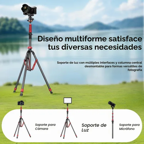 Vista 8 de FreeSea Soporte de luz de fibra de carbono MT-02C, trípode ajustable