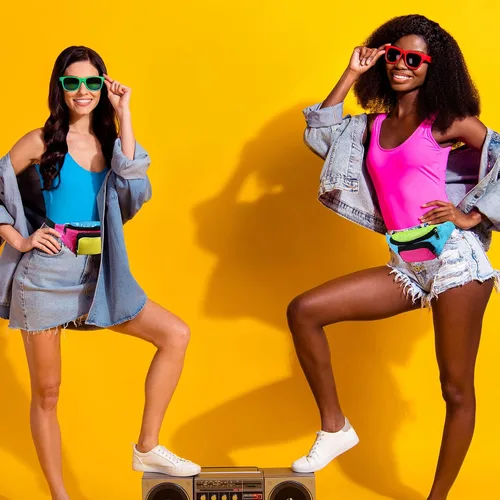 Vista 6 de Xuniea Riñonera retro de neón de los años 80, 2 bolsillos, bolsas para cinturón, disfraces de los años 90 para mujeres y hombres, riñoneras