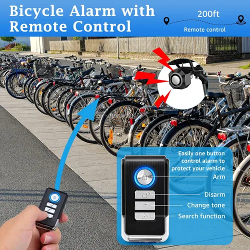 Vista 6 de NineLeaf Alarmas de bicicleta para bicicletas eléctricas, alarma de bicicleta con control remoto, alarma antirrobo de bicicleta de 110 dB, sistema