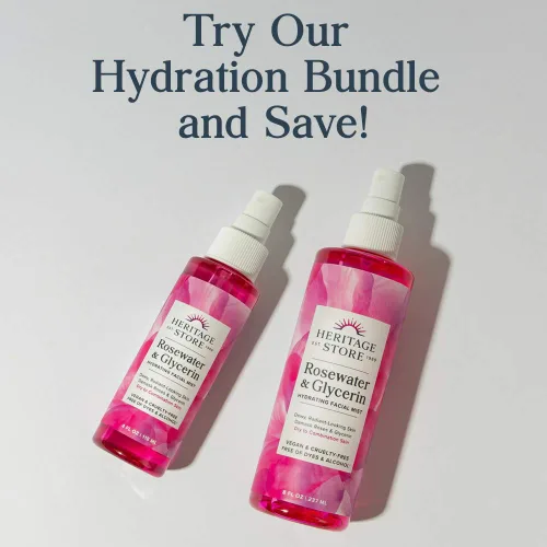 Vista 5 de HERITAGE STORE Paquete de agua de rosas y glicerina Bruma facial hidratante para piel radiante y húmeda Sin tintes ni alcohol, 8 onzas, 4 onzas