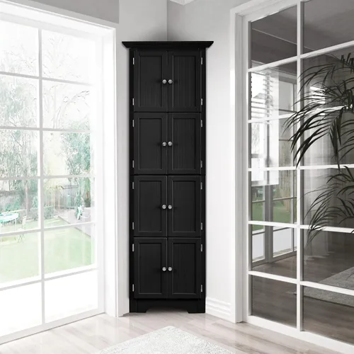 Vista 7 de Armario esquinero de 72 pulgadas de alto con 8 puertas y estante, gabinete esquinero independiente para baño, cocina, sala de estar, oficina