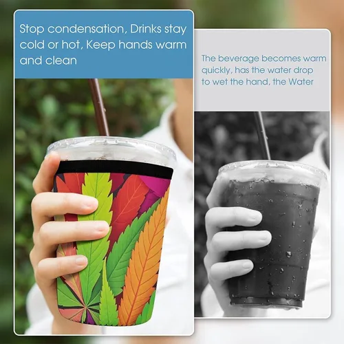 Vista 5 de MultiColor Leaf Weed Art Reusable Insulated Neoprene Iced Coffee Cup Sleeves 3 Sizes Diving Material Cup Durable Beverage Covers for Cold Coffee Tea