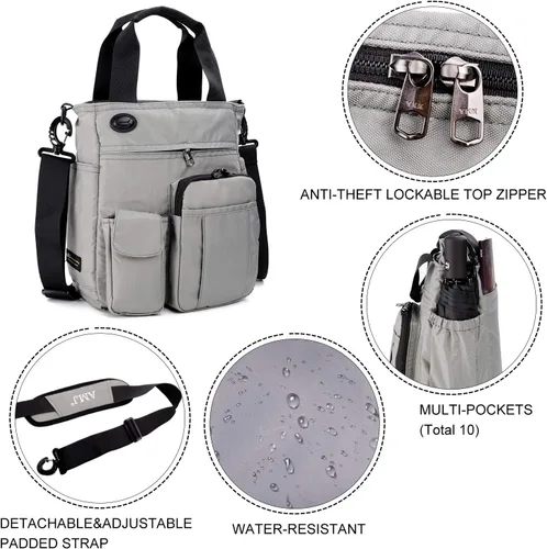 Vista 4 de AMJ Bolsa cruzada de negocios, bolso tipo mensajero, mochila casual para hombres y mujeres, bolsa de pecho para senderismo y viajes, Gris, Mochilas