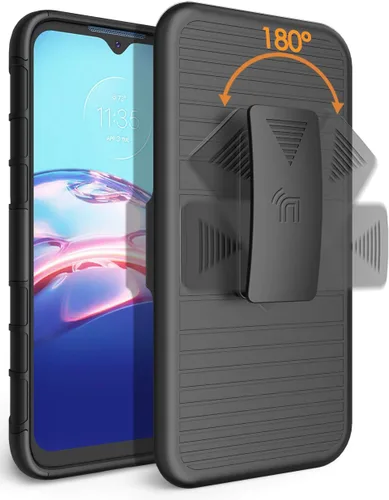 Vista 3 de Funda con clip para Moto E 2020, Nakedcellphone Black Rugged Cover [con soporte de agarre para dedos] + [placa de montaje integrada] +
