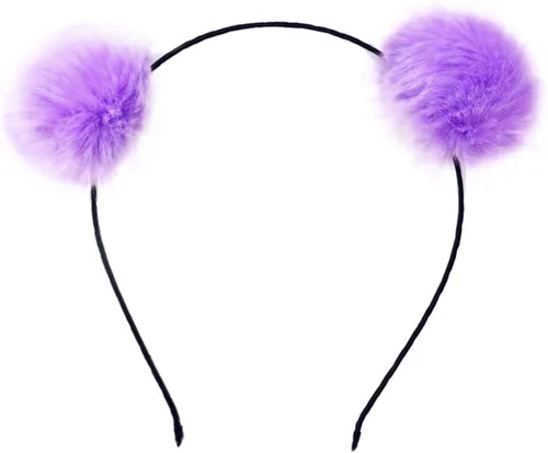Vista 13 de BAOBAO - Diadema de piel de conejo sintética esponjosa con orejas de gato, panda, fiesta de Navidad, cosplay Negro