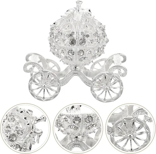 Vista 3 de IMIKEYA Caja de joyería de plata con diamantes de imitación caja de joyería de cristal con diseño de calabaza, caja de regalo de joyería decorativa