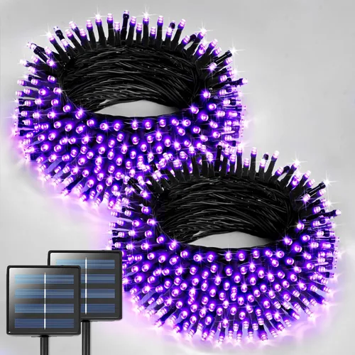 Vista 33 de JMEXSUSS - Paquete de 2, luces solares de Navidad cálidas y multicolor para exteriores, cada una con 100 LED, 10 metros, luces solares impermeables