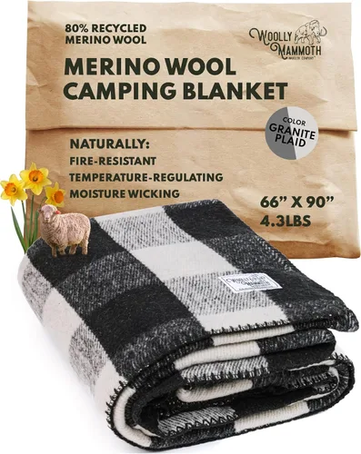 Vista 11 de Woolly Mammoth Woolen Company Manta de Lana - 66 x 90 pulgadas, Corteza, 80% Lana Merino - Mantas de Campamento para Clima Frío - Durabilidad