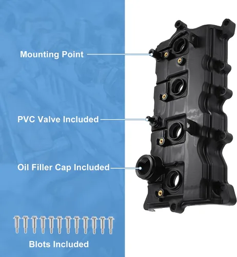 Vista 3 de X AUTOHAUX Cubierta de válvula del motor del árbol de levas del coche con kit de pernos de junta Válvula PCV y tapa de aceite
