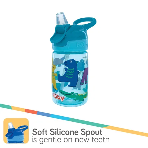 Vista 3 de Nuby Botella de agua impresa Flip-it Reflex con botón para llevar con boquilla suave, 12 onzas, más de 18 meses, 1 paquete, recibirás uno