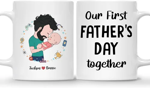 Vista 8 de Gossby Taza de café personalizada para el primer día del padre, Leveled Up to Daddy - Regalo personalizado para nuevo papá, regalo para papá por