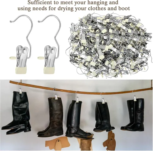 Vista 4 de Yinder Ganchos Colgadores para Botas Clips Ganchos de Lavandería Colgantes de Acero Inoxidable Pinzas para Ropa Colgadores Portátiles para Armario