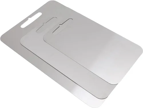 Vista 3 de 3 tablas de cortar para cocina, juego de tablas de cortar de acero inoxidable 304 de doble cara, tablas de cortar para lavavajillas para carne