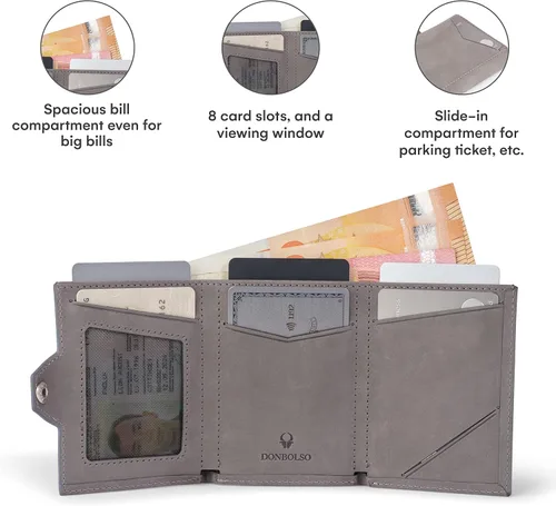 Vista 4 de DONBOLSO Wallet NextGen I - Cartera delgada moderna sin bolsillo para monedas, hasta 11 tarjetas, Gris Vintage, Vintage