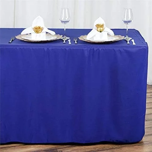 Vista 5 de BEEKAY Mantel rectangular ajustable de 4 pies, color azul real, de 48 x 24 pulgadas, con caballete de poliéster, tela lavable, para bodas