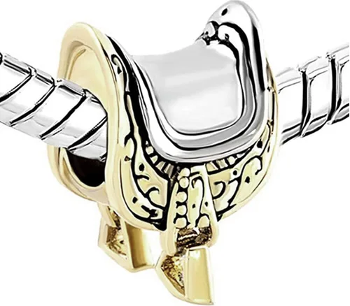 Vista 2 de NARTGO Abalorio de caballo en tono dorado para entusiastas ecuestres compatible con pulseras Pandora