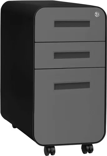 Vista 12 de Laura Davidson Furniture Stockpile Archivador móvil delgado de 3 cajones con cerradura - Archivador de metal para debajo del escritorio, carpetas