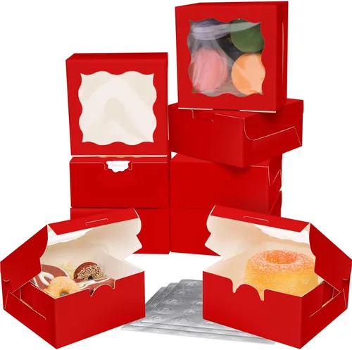 Vista 9 de Bakepacker 60 cajas de papel kraft para panadería con ventana de 6 x 6 x 3 pulgadas de grosor y resistentes cajas de pastelería de macarrones