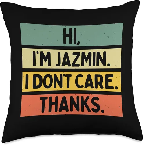 Vista 4 de Personalized Gift Ideas Jazmin Hi I'm Jazmin I Don't Care Thanks Funny Sarcasm Name Quote Throw Pillow, 16x16, Multicolor