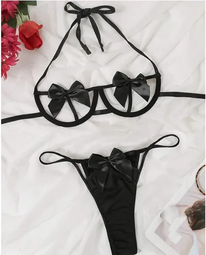 Vista 4 de Lencería traviesa para el sexo, encaje bordado para mujer, malla transparente, babydoll recortado, tanga, ropa de dormir