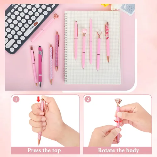 Vista 4 de DAIKOYE Juego de 10 Bolígrafos Favores de Fiesta para Niños Regalos Rosados Bolígrafos Rosados para Mujeres Niñas Suministros de Oficina Suministros